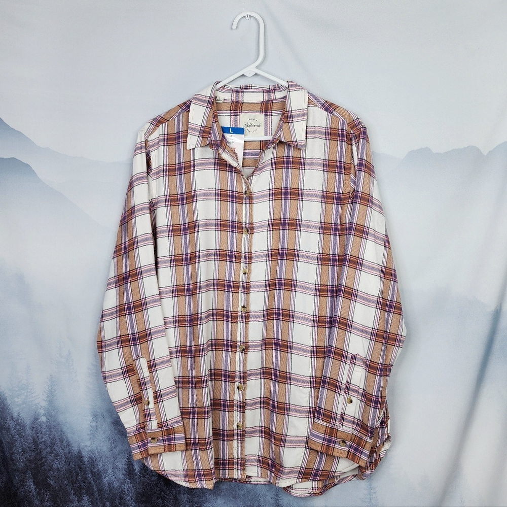 Jachs Girlfriend Plaid Long Sleeve Button Up Soft Flannel Shirt Large NWT